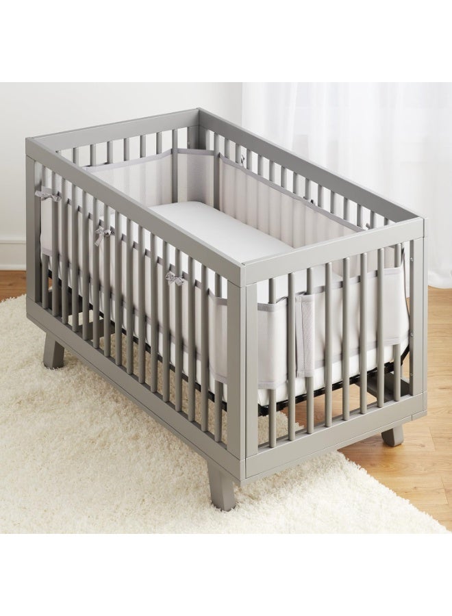BreathableBaby بطانة سرير قابلة للتنفس من بريثابل بيبي - مجموعة كلاسيكية - رمادي - تناسب أسرّة ذات أربعة جوانب مع شرائح وخلفية صلبة - مضادة للصدمات - Image 2