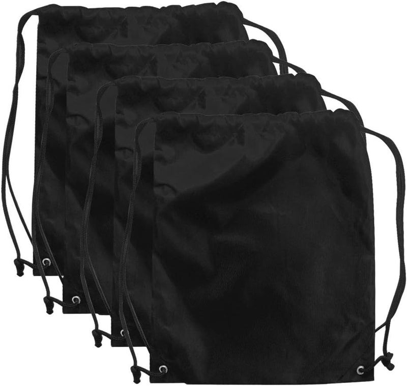 Pack of 4 Portable Travel Dust-Proof Waterproof Nylon Travel Shoe Organizer Tote Bags w/Drawstring, 15"x13", Black - Image 1
