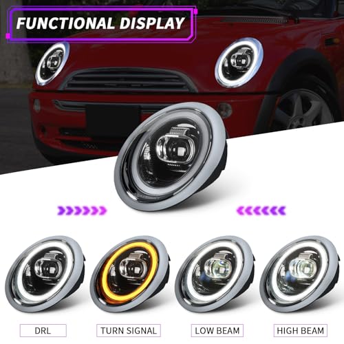 Archaic Headlights Assembly Compatible for Mini Cooper R50 R52 R53 2001-2007,Union Jack Projector Front Lamps for 1st gen Mini Cooper Hatchback/Convertible,Plug&Play, Pair - Image 2