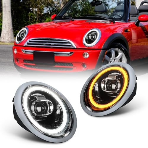Archaic Headlights Assembly Compatible for Mini Cooper R50 R52 R53 2001-2007,Union Jack Projector Front Lamps for 1st gen Mini Cooper Hatchback/Convertible,Plug&Play, Pair - Image 1