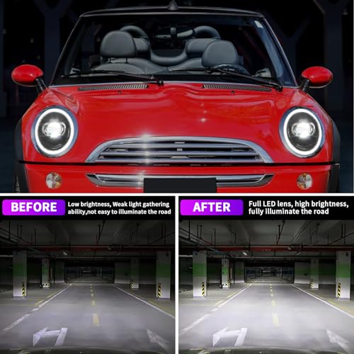 Archaic Headlights Assembly Compatible for Mini Cooper R50 R52 R53 2001-2007,Union Jack Projector Front Lamps for 1st gen Mini Cooper Hatchback/Convertible,Plug&Play, Pair - Image 4