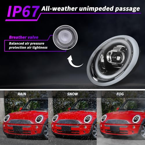 Archaic Headlights Assembly Compatible for Mini Cooper R50 R52 R53 2001-2007,Union Jack Projector Front Lamps for 1st gen Mini Cooper Hatchback/Convertible,Plug&Play, Pair - Image 5