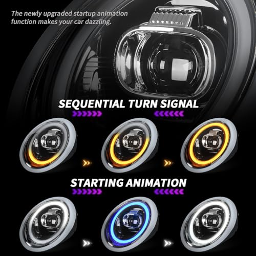 Archaic Headlights Assembly Compatible for Mini Cooper R50 R52 R53 2001-2007,Union Jack Projector Front Lamps for 1st gen Mini Cooper Hatchback/Convertible,Plug&Play, Pair - Image 3