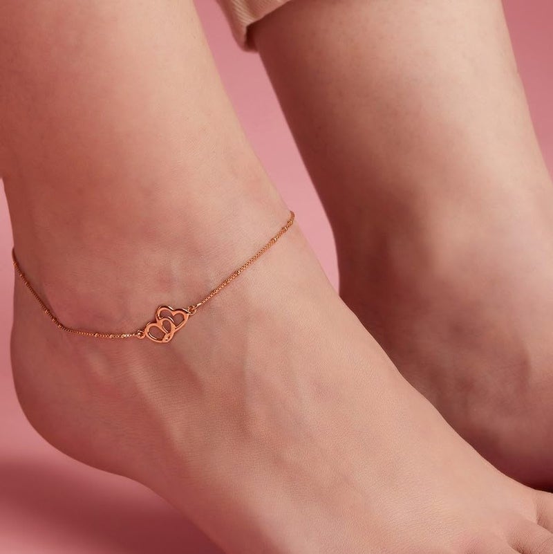 ZAVYA 925 Sterling Silver Fused Hearts Rose Gold Plating Anklet (Single) | Gift for Women & Girls | With Certificate of Authenticity & 925 Hallmark | Gift for Women & Girls - Image 2