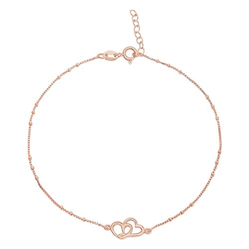 ZAVYA 925 Sterling Silver Fused Hearts Rose Gold Plating Anklet (Single) | Gift for Women & Girls | With Certificate of Authenticity & 925 Hallmark | Gift for Women & Girls - Image 1