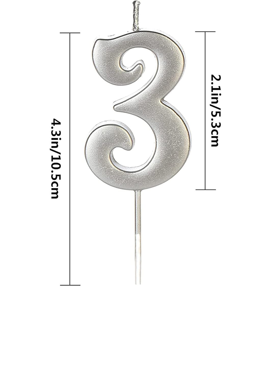 Funcart Funcart Silver Color Numerical Number 3 Cake Topper Candle 3rd Birthday Candles for Cake Number 3 Metallic Candle Party Anniversary Cakes Decoration for Kids Women or Men  - Image 2