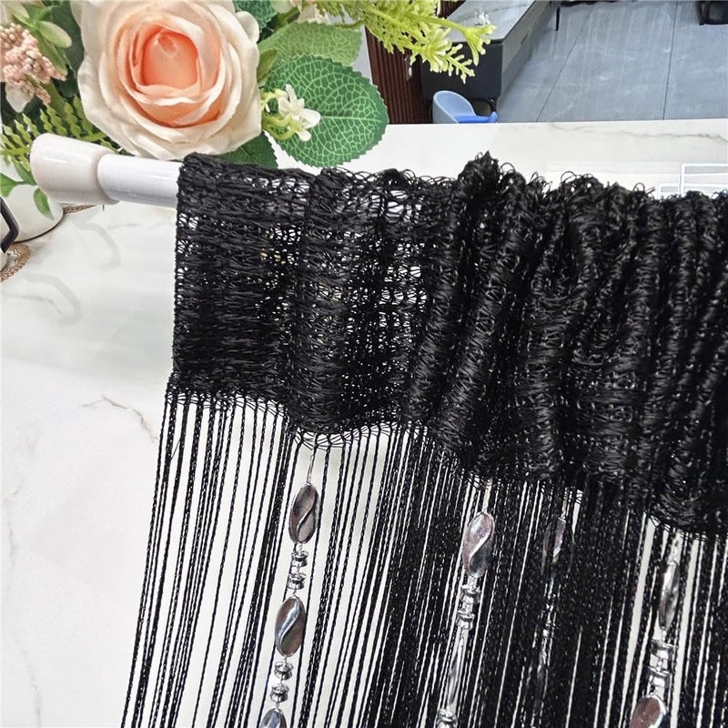ave split 100cmX200cm Decorative Door String Curtain Beads Wall Panel Fringe Window Room Divider Blind for Wedding Coffee House Restaurant Parts Door Divider Beads Tassel Screen Decoration (black25) - Image 3
