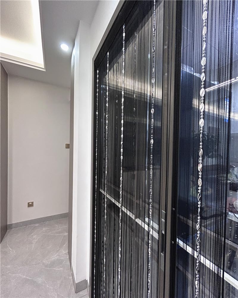 ave split 100cmX200cm Decorative Door String Curtain Beads Wall Panel Fringe Window Room Divider Blind for Wedding Coffee House Restaurant Parts Door Divider Beads Tassel Screen Decoration (black25) - Image 5