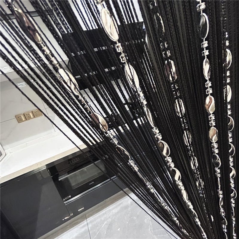 ave split 100cmX200cm Decorative Door String Curtain Beads Wall Panel Fringe Window Room Divider Blind for Wedding Coffee House Restaurant Parts Door Divider Beads Tassel Screen Decoration (black25) - Image 1