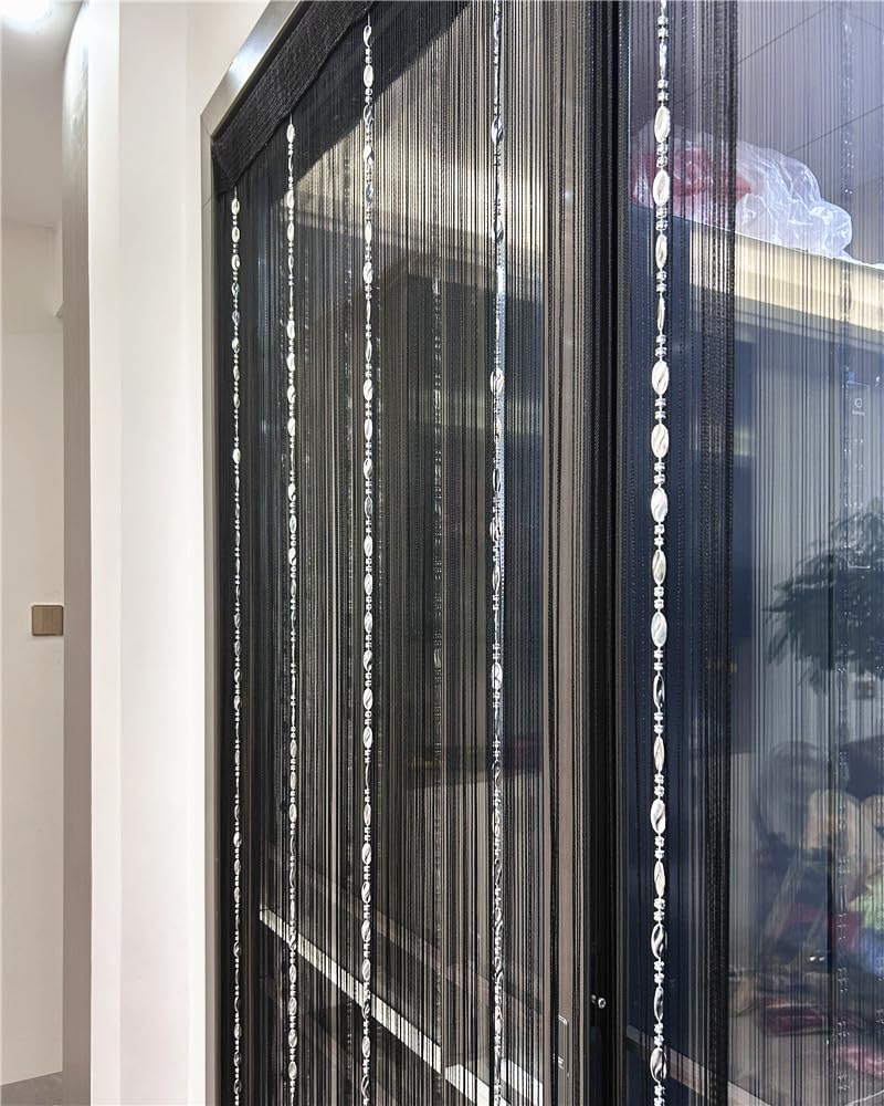 ave split 100cmX200cm Decorative Door String Curtain Beads Wall Panel Fringe Window Room Divider Blind for Wedding Coffee House Restaurant Parts Door Divider Beads Tassel Screen Decoration (black25) - Image 4