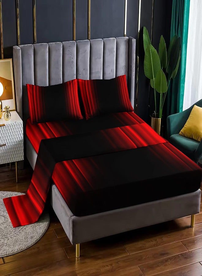 Nttopship Red and Black 4 Pieces Bed Sheet SetsQUEEN Size Abstract Ombre Bedding Sets with 16" Deep Pockets Abstract Ombre Bedroom Decor,Bedding Set 4 PCS(1 Fitted+1 Flat+2 Pillowcases) - Image 2