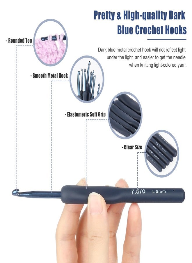 Coopay Dark Blue Crochet Hooks Ergonomic Soft Grips, 9PCS Crochet Set Aluminum Crochet Needle for Beginners/Professionals, Ergonomic Crochet Hook Set for Arthritic Hands, Ideal Crochet Accessories - Image 3