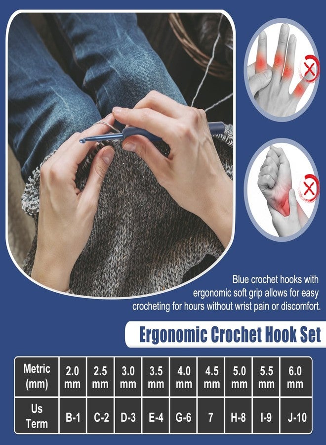 Coopay Dark Blue Crochet Hooks Ergonomic Soft Grips, 9PCS Crochet Set Aluminum Crochet Needle for Beginners/Professionals, Ergonomic Crochet Hook Set for Arthritic Hands, Ideal Crochet Accessories - Image 4