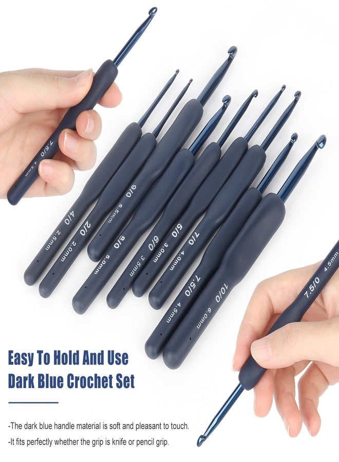 Coopay Dark Blue Crochet Hooks Ergonomic Soft Grips, 9PCS Crochet Set Aluminum Crochet Needle for Beginners/Professionals, Ergonomic Crochet Hook Set for Arthritic Hands, Ideal Crochet Accessories - Image 5