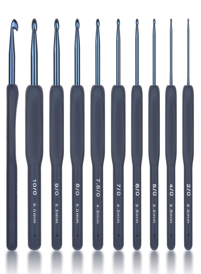 Coopay Dark Blue Crochet Hooks Ergonomic Soft Grips, 9PCS Crochet Set Aluminum Crochet Needle for Beginners/Professionals, Ergonomic Crochet Hook Set for Arthritic Hands, Ideal Crochet Accessories - Image 1