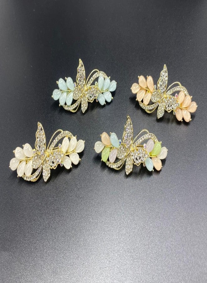 BAOER Golden Stone Small Metal Hair Clip/Hair Claw/Clutcher/Back pin for Wedding/Trending Hair Accessories for girls & Women (French Barrette Clip) (Pack of 1) - Image 1