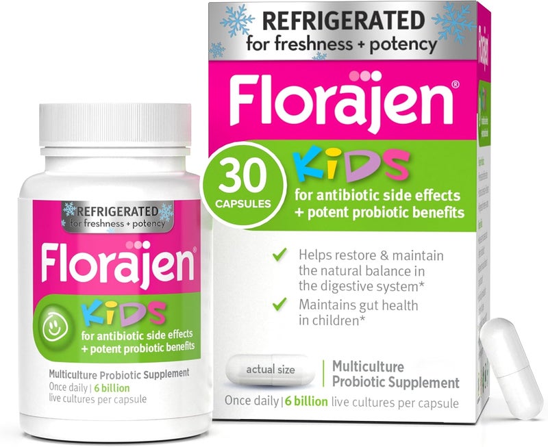 Florajen Kids Probiotic Supplement - 30 Capsules for Digestive Health and Antibiotic Support - Image 1