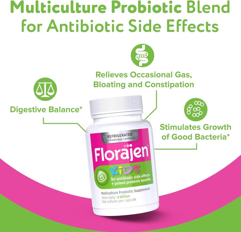 Florajen Kids Probiotic Supplement - 30 Capsules for Digestive Health and Antibiotic Support - Image 2