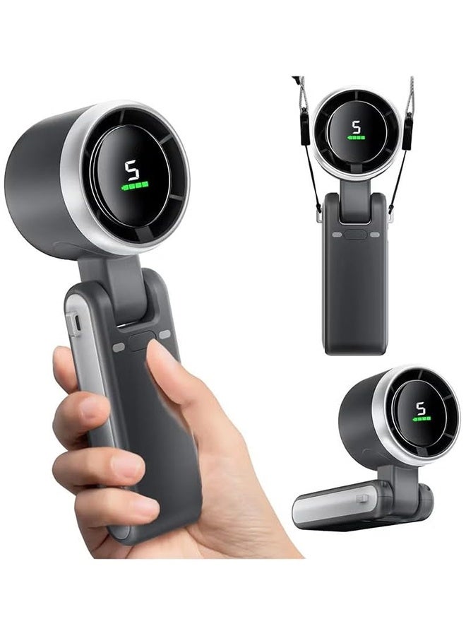 Portable Handheld Mini Fan, Foldable Powerful Winds Turbo Fan, Speed, USB Rechargeable Personal Fan with 5 Speed, Digital Display For Women Men Travel Camping Outdoor - Image 1