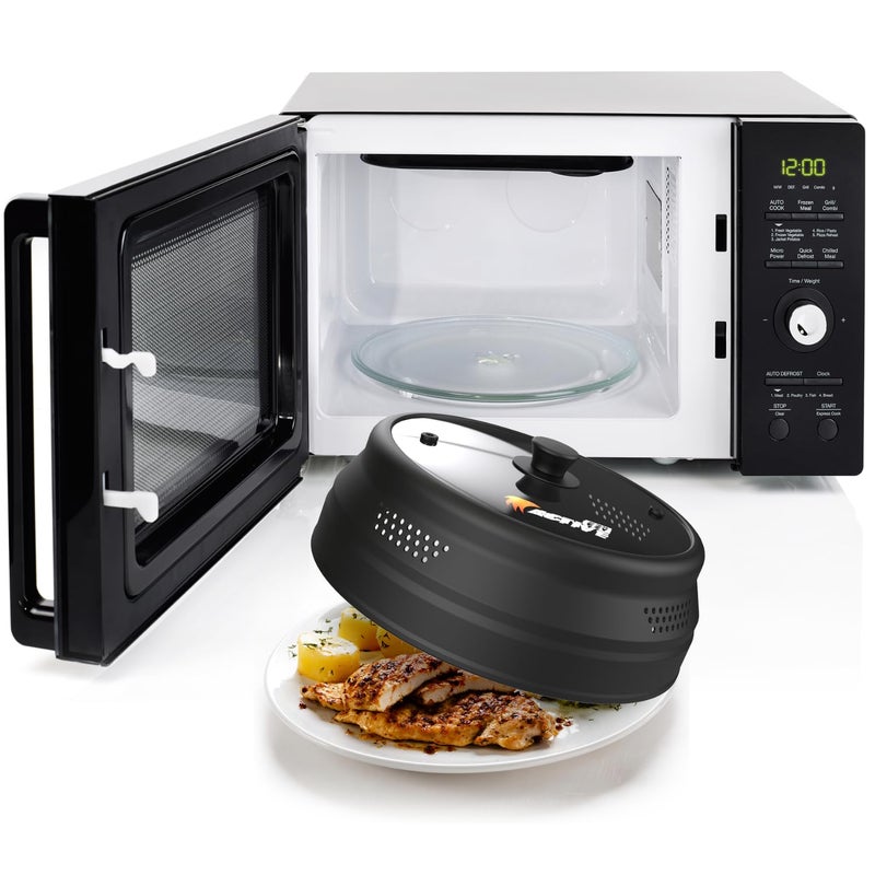 EZY ACTIVE Collapsible Microwave Cover for Food - Silicone and Glass Splatter Guard Lid for 6-12 inch Plates & Bowls, Dishwasher Safe, Heat Resistant, BPA-Free, Black - Image 2
