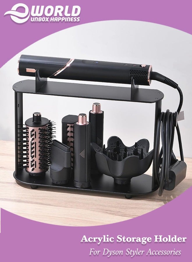 Eworld Storage Holder for Dyson Airwrap Styler Accessories, Features 6 Holes, Long Barrel, Diffuser and Cord Hook for Neat Organization on Countertop in Bathroom, Kitchen and Beyond, Black