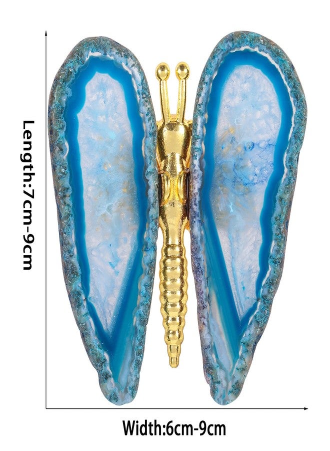 mookaitedecor Set of 2 Blue Agate Slice Butterfly Figurine, Crystal Stone Butterfly Wings Metal Stand for Home Table Decoration - Image 2