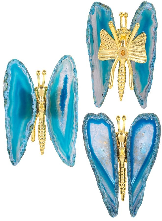 mookaitedecor Set of 2 Blue Agate Slice Butterfly Figurine, Crystal Stone Butterfly Wings Metal Stand for Home Table Decoration - Image 4