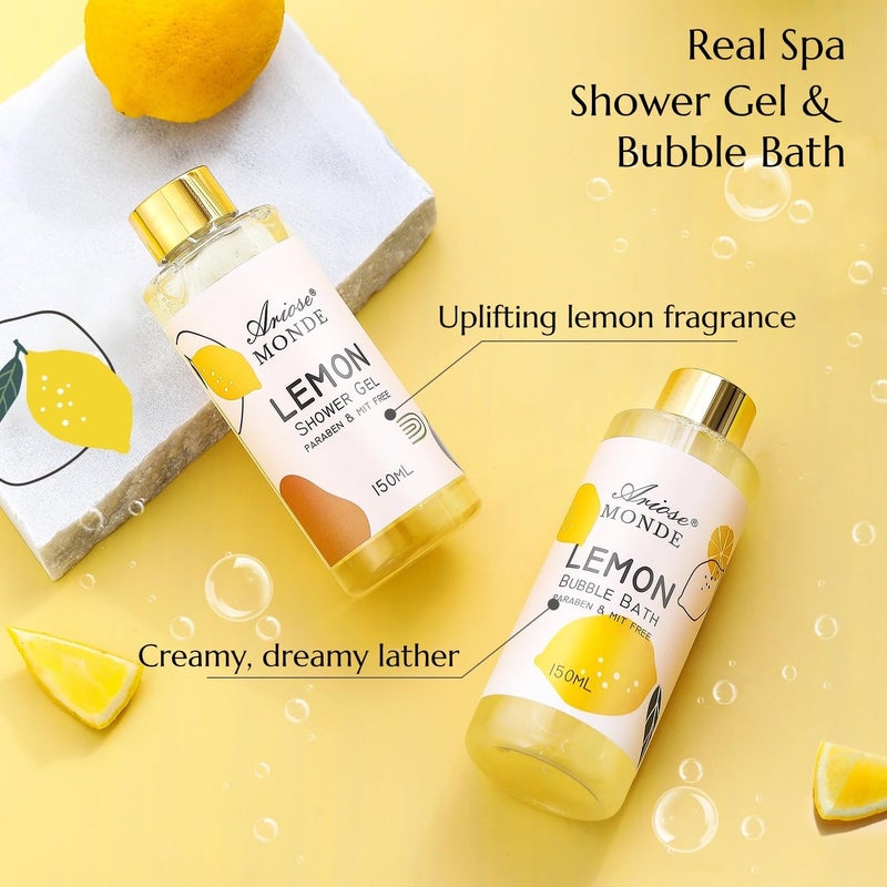 ArioseMonde Lemon Scent Bath Spa Gift Box Set for Women - Shower Gel, Bubble Bath, Body Cream, Soap, Salt, Essential Oil - Image 3