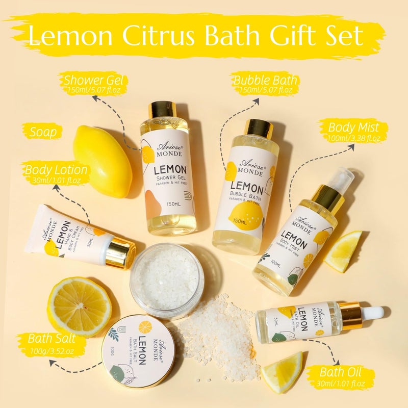 ArioseMonde Lemon Scent Bath Spa Gift Box Set for Women - Shower Gel, Bubble Bath, Body Cream, Soap, Salt, Essential Oil - Image 2