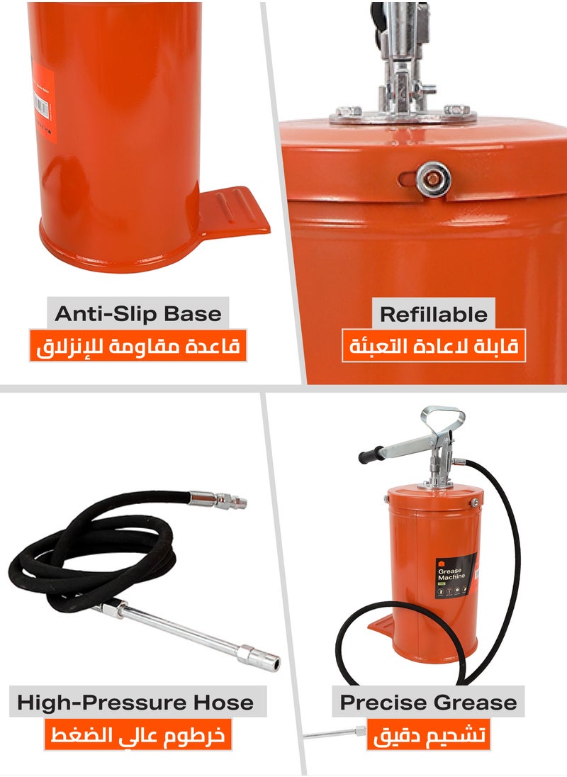 LAWAZIM - Grease Machine -16L- High-Pressure Grease Pump with Non-Slip Design - Heavy-Duty Manual Smooth Grease Dispenser for Industrial Lubrication, Equipment Maintenance and Vehicle Grease Application - Image 1