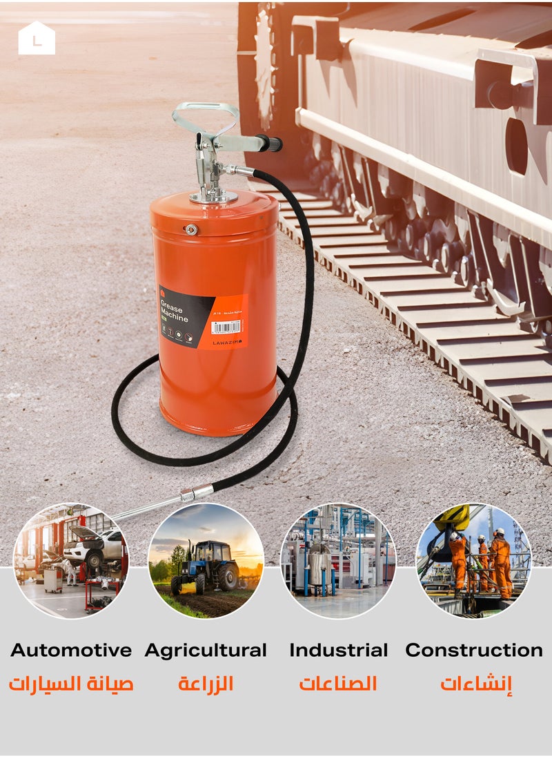 LAWAZIM - Grease Machine -16L- High-Pressure Grease Pump with Non-Slip Design - Heavy-Duty Manual Smooth Grease Dispenser for Industrial Lubrication, Equipment Maintenance and Vehicle Grease Application - Image 1