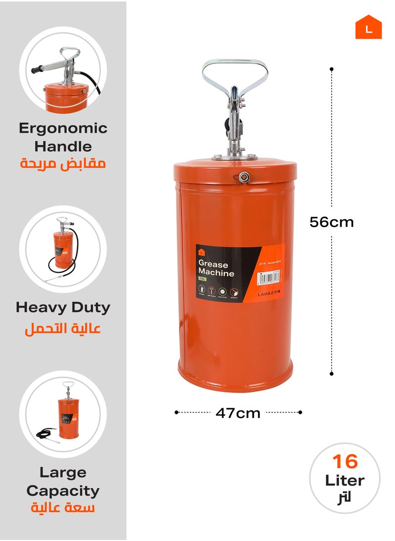 LAWAZIM - Grease Machine -16L- High-Pressure Grease Pump with Non-Slip Design - Heavy-Duty Manual Smooth Grease Dispenser for Industrial Lubrication, Equipment Maintenance and Vehicle Grease Application - Image 1