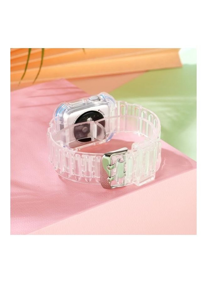 NIBEMINENT Integrated Crystal Clear Colour Contrast Replacement Strap Watchband for Apple Watch Series 7/6/SE/5/4/3/2/1 38/40/41mm Pink - Image 4