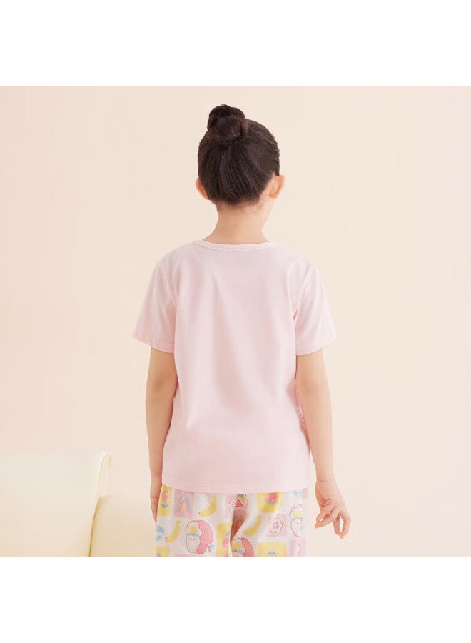 Red Bean Hongdou Children's Pajamas, Short-sleeve Home Wear Set, For Boys And Girls, Summer Pure Cotton Casual Two-piece Set, J3308, Pink And Purple, Size 160 - Image 3