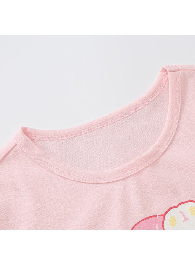 Red Bean Hongdou Children's Pajamas, Short-sleeve Home Wear Set, For Boys And Girls, Summer Pure Cotton Casual Two-piece Set, J3308, Pink And Purple, Size 160 - Image 4