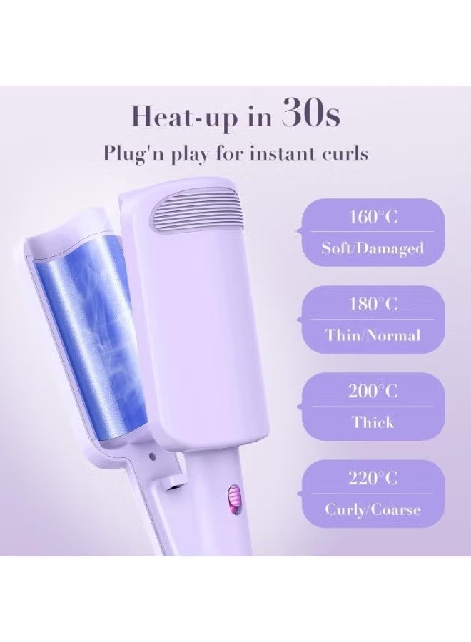 PANDA JOJO 32MM Ceramic Curling Wand - 3 Barrel Beach Wave Hair Curler with Adjustable Temp (160°C-220°C), Anti-Scald Design & Travel Lock | Frizz-Free Waves for All Hair Types | Purple - Image 3