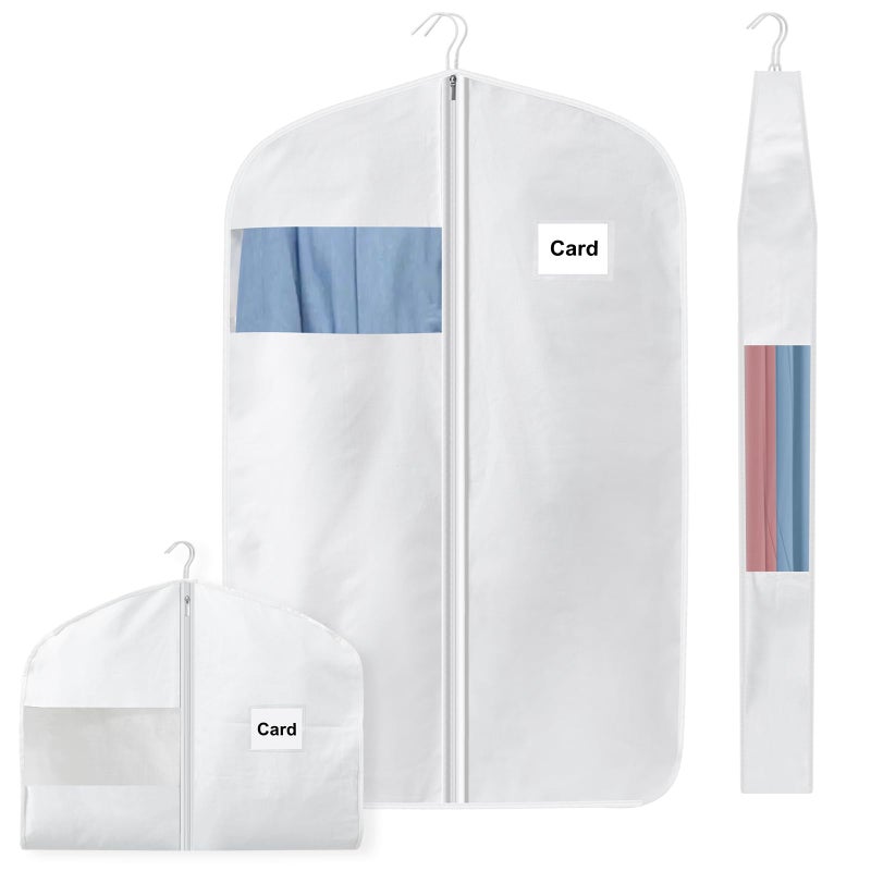 Ribbonlic 100 Organic Cotton Garment Bag Short 40 Inch Breathable Proof Hanging Clothes Bag Covers with Viewing Window Card Pocket for Short Dresses Jackets Suits Organization40 Inch
