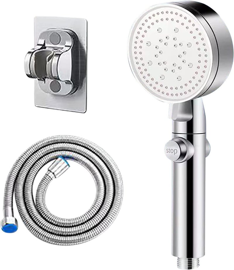 comfrt High Pressure Shower Heads with Handheld, 5 Modes Detachable shower head Shower Nozzle Shower Set Pressurized Hand-held Shower Head (silver + hose + hanger) - Image 1