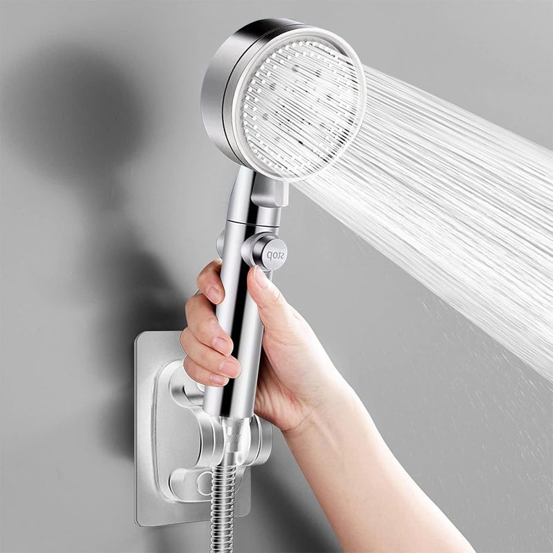 comfrt High Pressure Shower Heads with Handheld, 5 Modes Detachable shower head Shower Nozzle Shower Set Pressurized Hand-held Shower Head (silver + hose + hanger) - Image 4
