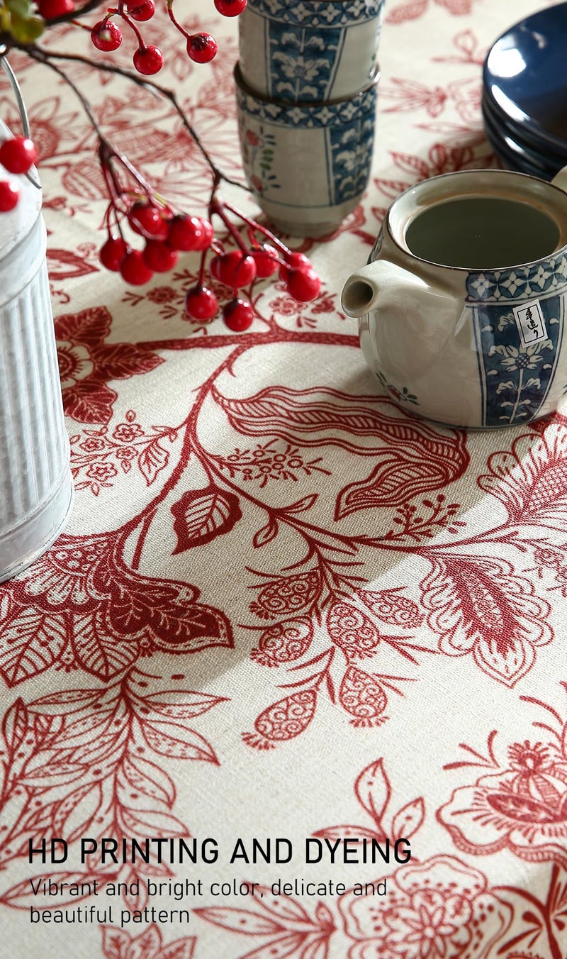Isaenne Designer French Linen Small Round Tablecloth Red Floral Washable Indoor Table Cloth Durable Home Decor Tablecloths For Dining Thanksgiving Kitchen Party Christmas Diameter 55""-Ruyi A - Image 4