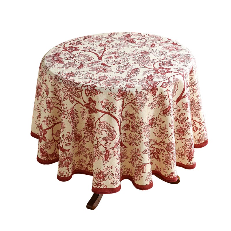 Isaenne Designer French Linen Small Round Tablecloth Red Floral Washable Indoor Table Cloth Durable Home Decor Tablecloths For Dining Thanksgiving Kitchen Party Christmas Diameter 55""-Ruyi A - Image 1