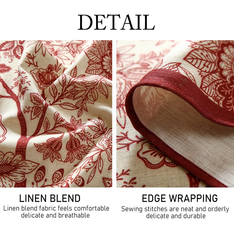 Isaenne Designer French Linen Small Round Tablecloth Red Floral Washable Indoor Table Cloth Durable Home Decor Tablecloths For Dining Thanksgiving Kitchen Party Christmas Diameter 55""-Ruyi A - Image 5