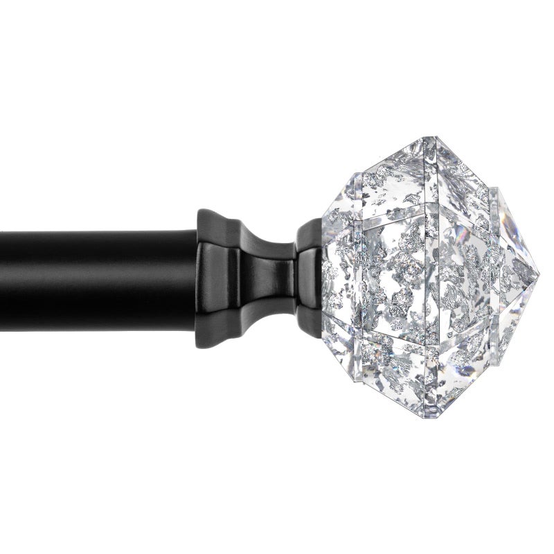 TONIAL Curtain Rods 32 to 58 Inch(2.6 to 4.8 ft), Telescoping Splicing 3/4 Single Rods for Windows 20 to 53 Inch(1.7 to 4.4 ft Decorative Drapery Rod with Translucent Diamond Finial, Black - Image 1