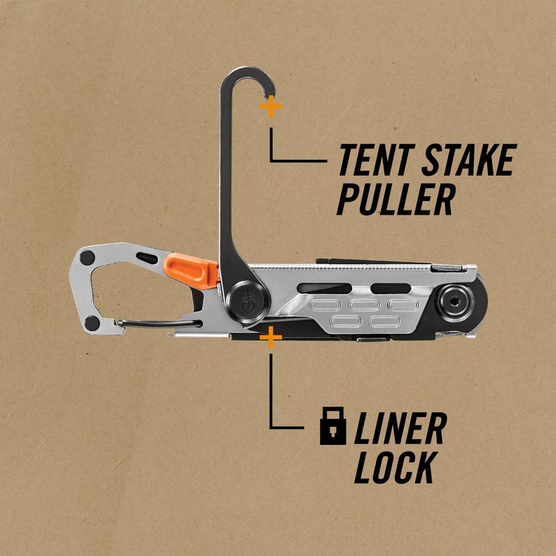 Gerber Gear Stake Out 11-in-1 Multi-tool - 2.2" Plain Edge Blade, Tent Stake Puller, Carabiner Carry - EDC Gear and Equipment - Bronze - Image 3