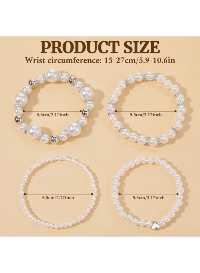 PAWSONIFY 4Pcs Pearl Bracelets for Women Stackable Stretch Bead Bracelets Elastic Pearl Bracelet for Bridesmaid Bridal Wedding - Image 2