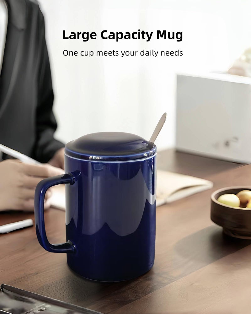 WEOPYCJ Extra Large Coffee Mug 33 oz, Super Big Ceramic Mug with Lid and Handle, Oversized Coffee Mugs Big Tea Mug for Office and Home (Blue) - Image 3