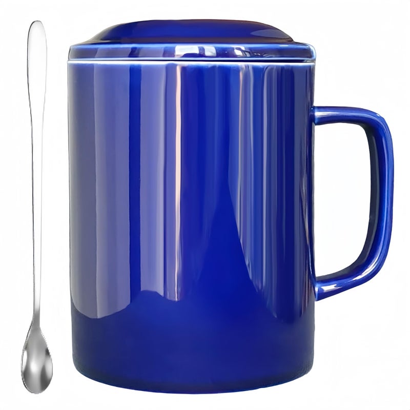 WEOPYCJ Extra Large Coffee Mug 33 oz, Super Big Ceramic Mug with Lid and Handle, Oversized Coffee Mugs Big Tea Mug for Office and Home (Blue) - Image 1