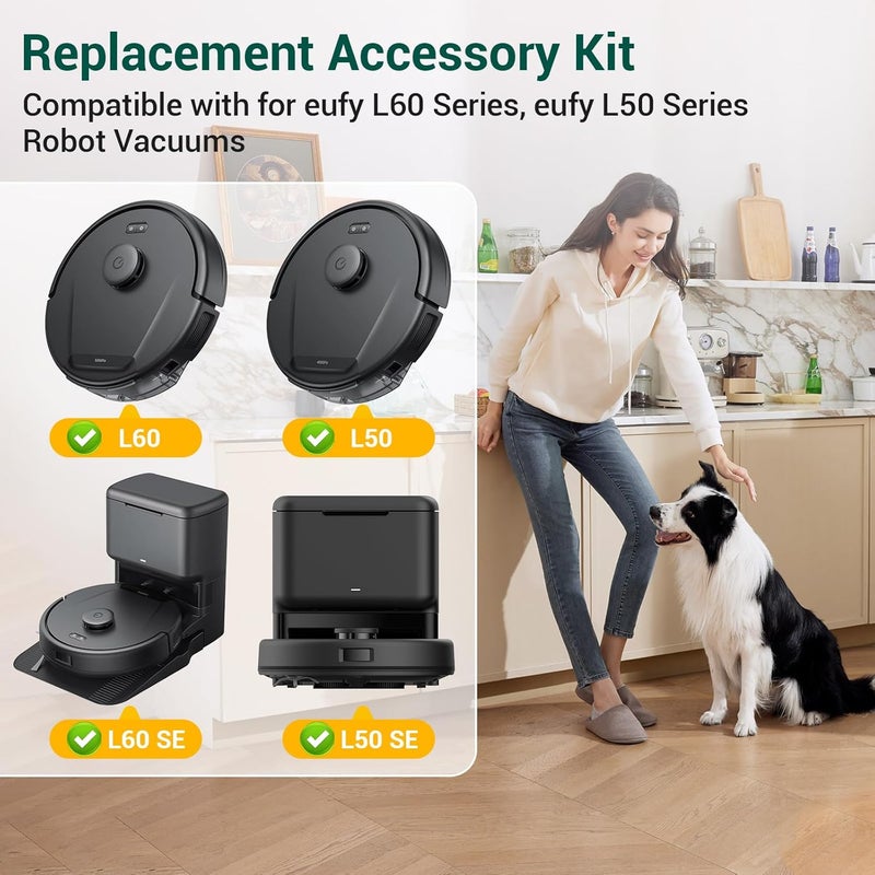 BUXEBUX Replacement Parts Accessories for Eufy L60/L60 Hybrid/L60 SES/L50 Series Robot Vacuums Replacement Parts Kit, 1 Main Roller Brush, 4 Hepa Filters, 4 Side Brushes, 6 Vacuum Bags, 15 Pack - Image 2