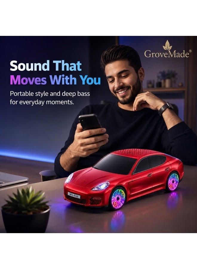 جروفميد مكبر صوت بلوتوث عابر للحدود بصوت HIFI، محمول باللون الأسود بنموذج سيارة، مع صوت ستيريو عميق وقوي - Image 2