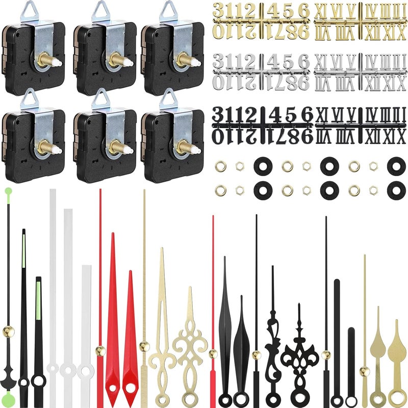 Kigeli 6 Pieces Quartz DIY Wall Clock, 6 Clock Numerals Kit, Movement Mechanism Battery Operated Clock Motor Kit with 8 Different Pairs of Hands for DIY Clock Repair - Image 1